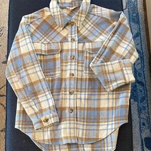 Plaid Kids Shirt in Blue and Tan
